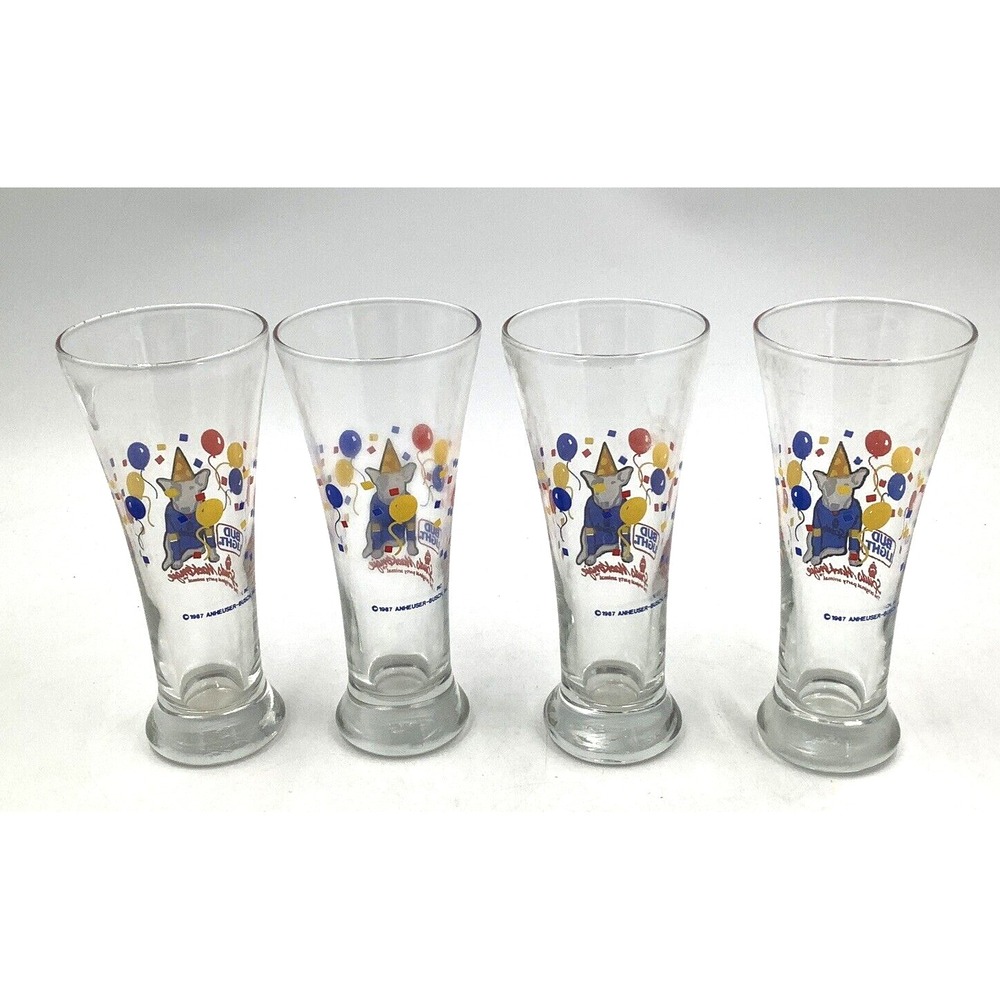 4 Bud‎ Light Spuds Mackenzie Beer Glass 1987 Budweiser Party 7.5" VTG - Picture 3 of 4